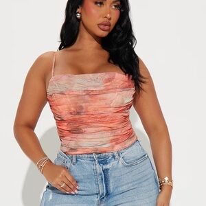 Fashion Nova Coral Tie Dye Ruched Tank Top